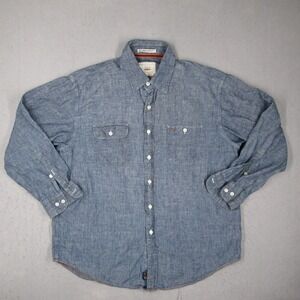 Orvis Mens XL Blue Hemp Organic Cotton Long Sleeve Button Down Shirt Chambray